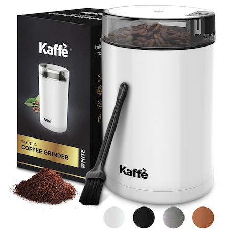 Kaffe Electric Coffee Grinder - 14 Cup (3.5oz) with Cleaning Brush. Easy On/Off, White KF2040